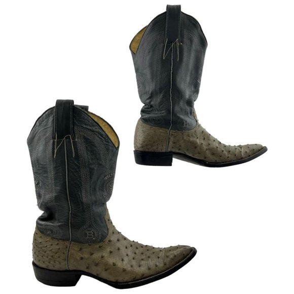 Men's Chavez Blue / Gray  Ostrich Pointed Toe Western Cowboy Boots Size 8 - Picture 1 of 7